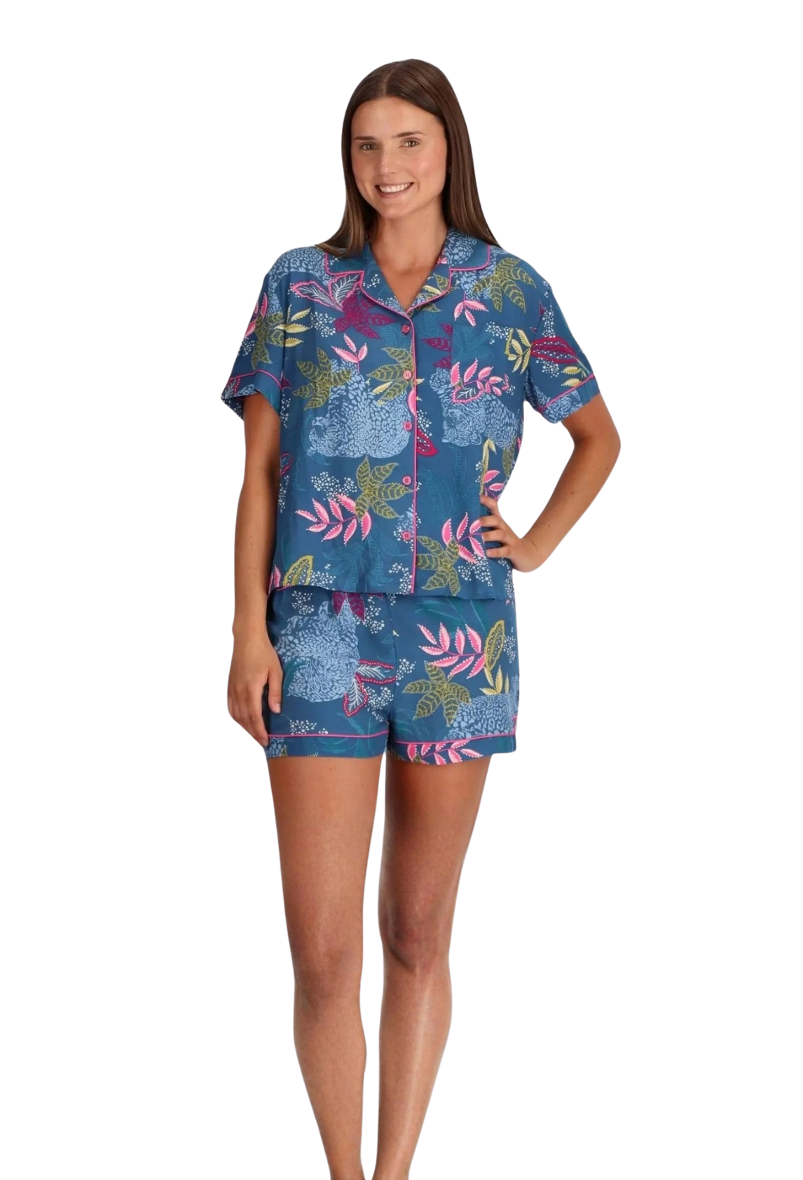 Caffarena Pijama camisero viscosa estampado azul
