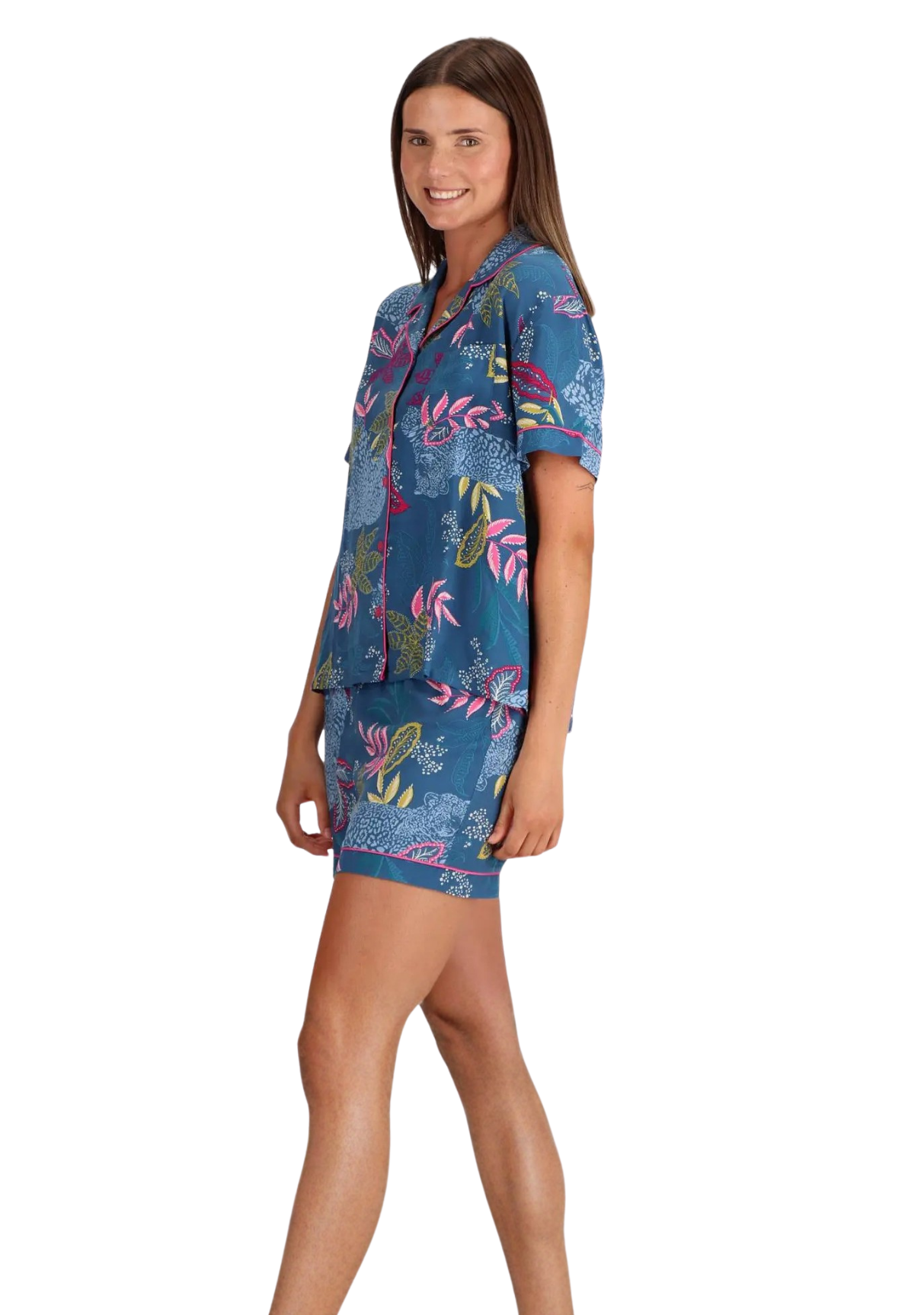 Caffarena Pijama camisero viscosa estampado azul - Imagen 3
