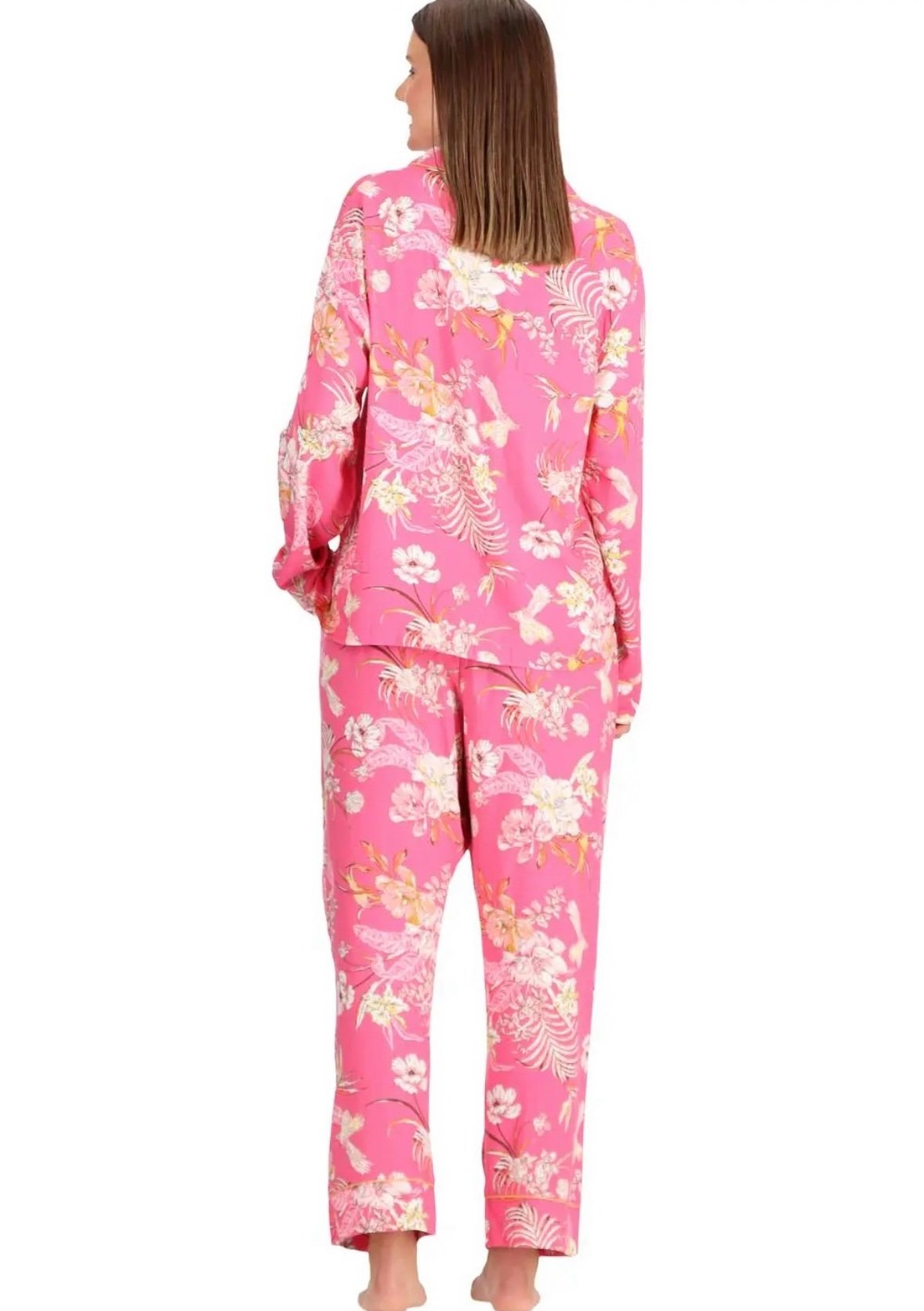 Caffarena Pijama largo camisero viscosa estampado rosa - Imagen 2
